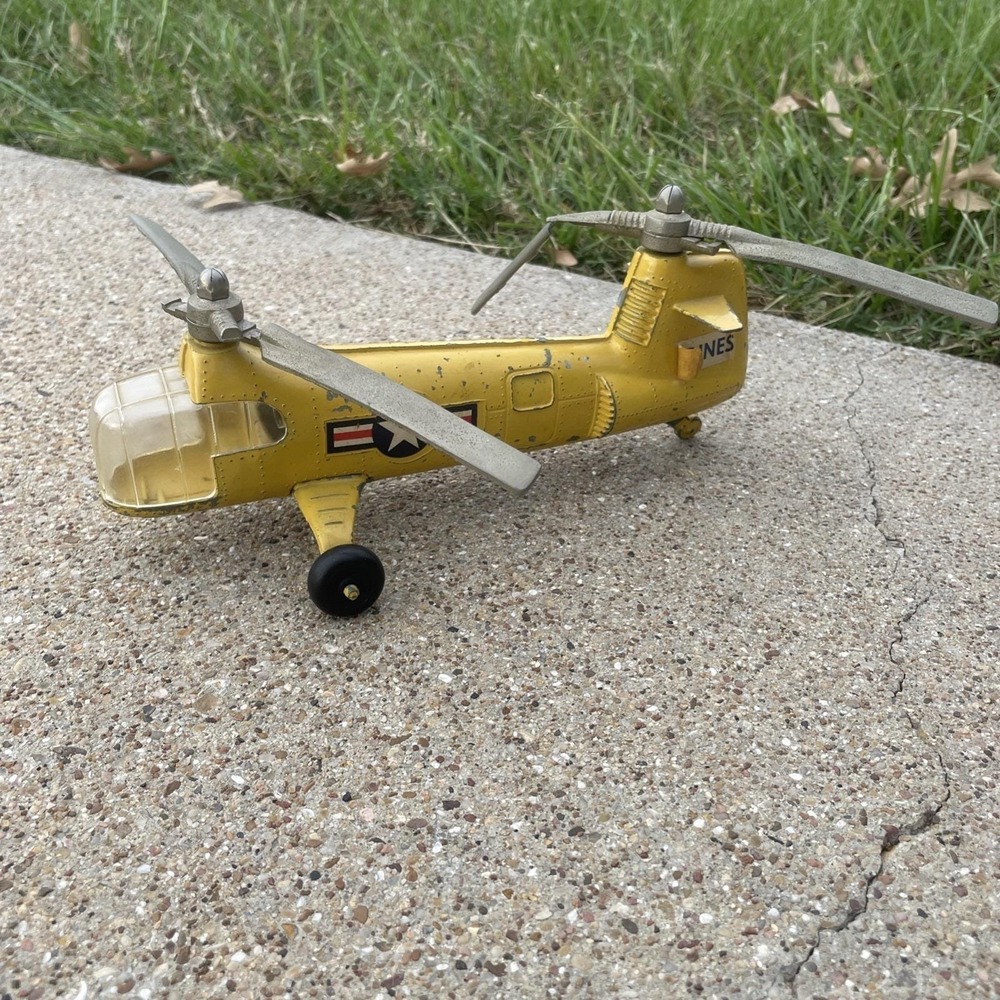 Vintage Yellow Marines 1950's HUBLEY METAL TOY U.S Navy Helicopter USA READ